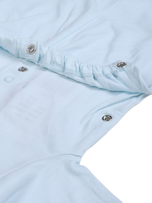 Boys Light Blue Nappy Opening Babysuit image number 4